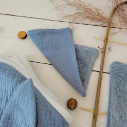 Bambusowy komplet kąpielowy dla niemowlaka: okrycie, ręczniczek oraz myjki - jeans