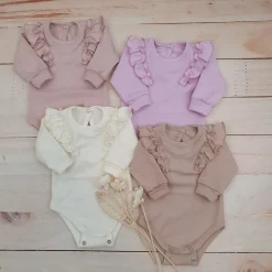 Bawełniane rosnące body z falbanką dla dziewczynki 56-86 ecru