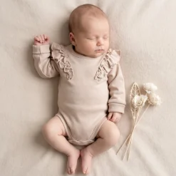 Bawełniane rosnące body z falbanką dla dziewczynki 56-86 beige dream