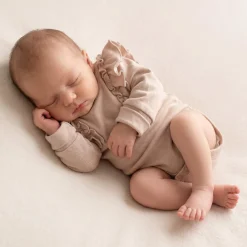 Bawełniane rosnące body z falbanką dla dziewczynki 56-86 beige dream
