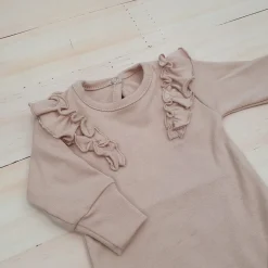Bawełniane rosnące body z falbanką dla dziewczynki 56-86 beige dream