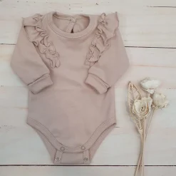 Bawełniane rosnące body z falbanką dla dziewczynki 56-86 beige dream