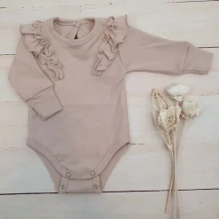 Bawełniane rosnące body z falbanką dla dziewczynki 56-86 beige dream