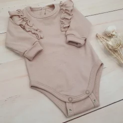 Bawełniane rosnące body z falbanką dla dziewczynki 56-86 beige dream