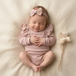 Bawełniane rosnące body z falbanką dla dziewczynki 56-86 dusty pink
