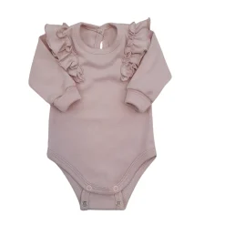 Bawełniane rosnące body z falbanką dla dziewczynki 56-86 dusty pink