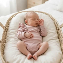 Bawełniane rosnące body z falbanką dla dziewczynki 56-86 dusty pink