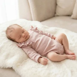 Bawełniane rosnące body z falbanką dla dziewczynki 56-86 dusty pink