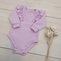 Bawełniane rosnące body z falbanką dla dziewczynki 56-86 sweet lila