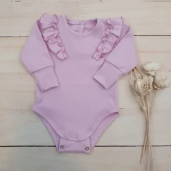 Bawełniane rosnące body z falbanką dla dziewczynki 56-86 sweet lila