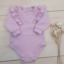 Bawełniane rosnące body z falbanką dla dziewczynki 56-86 sweet lila