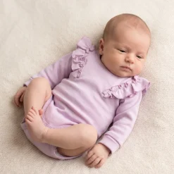 Bawełniane rosnące body z falbanką dla dziewczynki 56-86 sweet lila