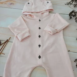 Bawełniany dresowy Kombinezon z kapturem pajac łososiowy róż z guzikami ostatnie sztuki 74,80,86