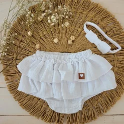 Bloomersy+opaska 2 cz muślinowy komplet lato 56-86 biały snow