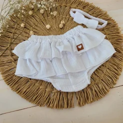 Bloomersy+opaska 2 cz muślinowy komplet lato 56-86 biały snow