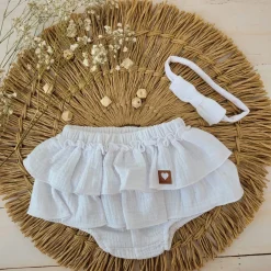 Bloomersy+opaska 2 cz muślinowy komplet lato 56-86 biały snow