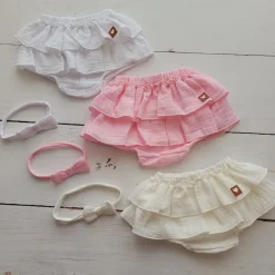 Bloomersy+opaska 2 cz muślinowy komplet lato 56-86 różowy blush