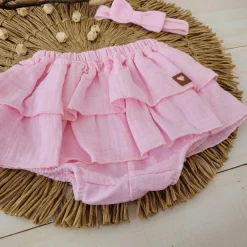 Bloomersy+opaska 2 cz muślinowy komplet lato 56-86 różowy blush