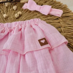 Bloomersy+opaska 2 cz muślinowy komplet lato 56-86 różowy blush