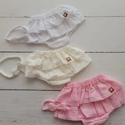 Bloomersy+opaska 2 cz muślinowy komplet lato 56-86 różowy blush