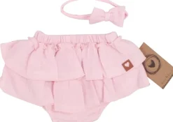 Bloomersy+opaska 2 cz muślinowy komplet lato 56-86 różowy blush