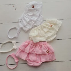 Bloomersy+opaska 2 cz muślinowy komplet lato 56-86 różowy blush