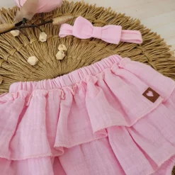 Bloomersy+opaska 2 cz muślinowy komplet lato 56-86 różowy blush