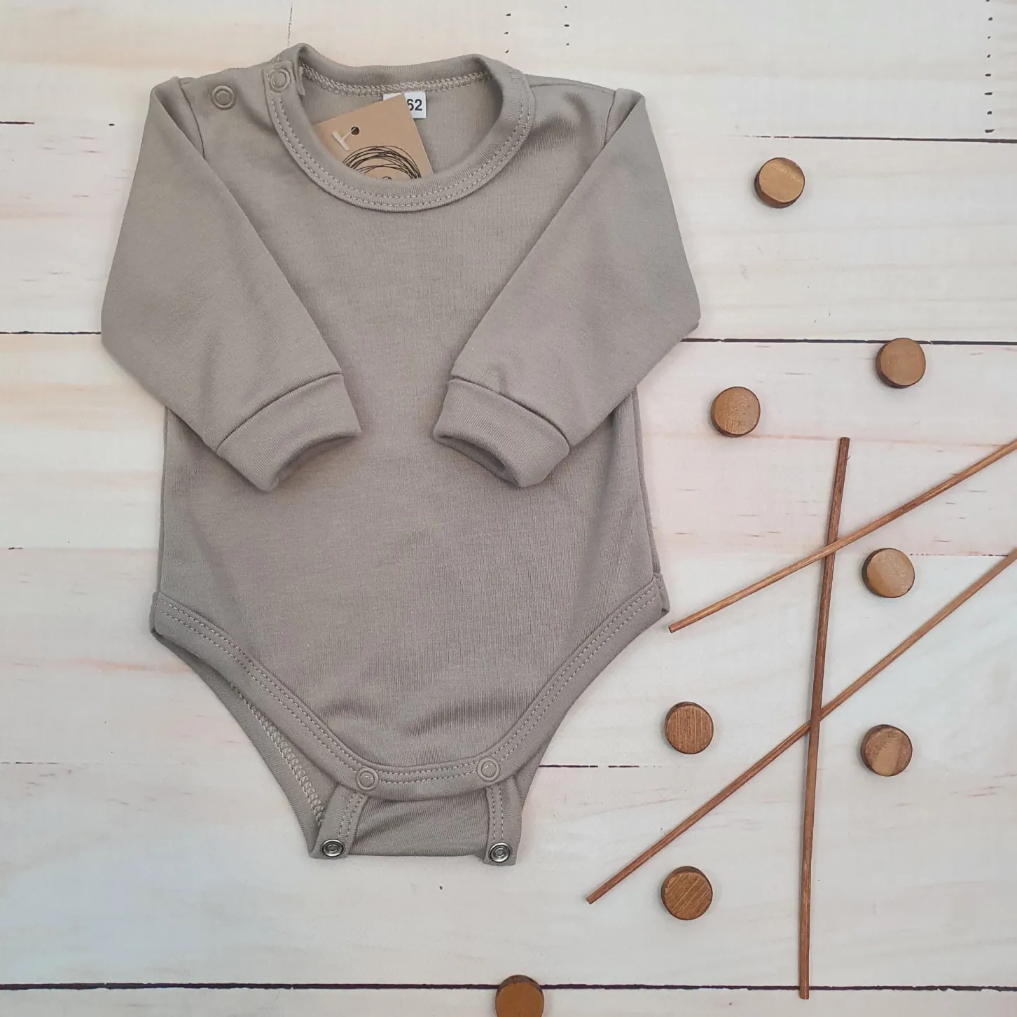 Body rosnące wraz z dzieckiem, długi rękaw 56-86 misty gray