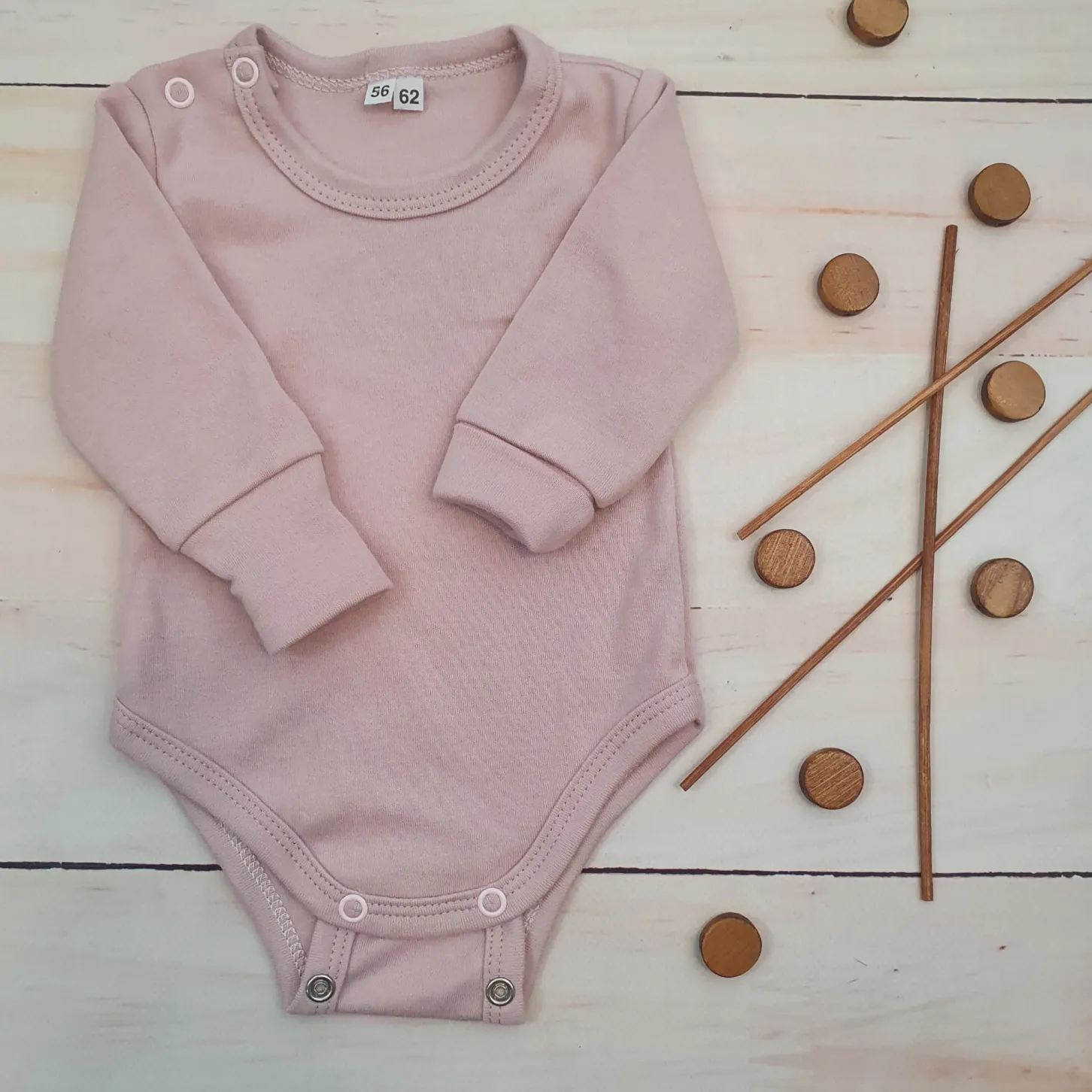 Body rosnące wraz z dzieckiem, długi rękaw 56-86 dusty pink