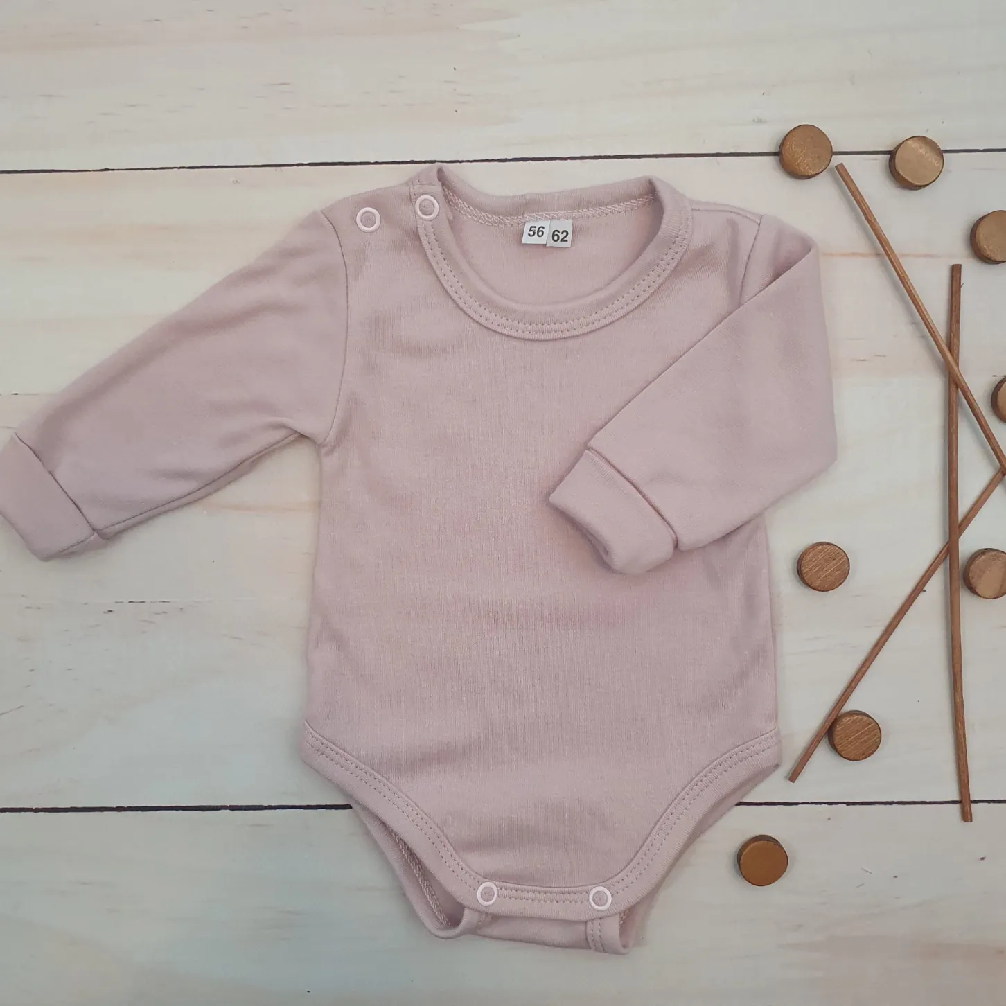 Body rosnące wraz z dzieckiem, długi rękaw 56-86 dusty pink