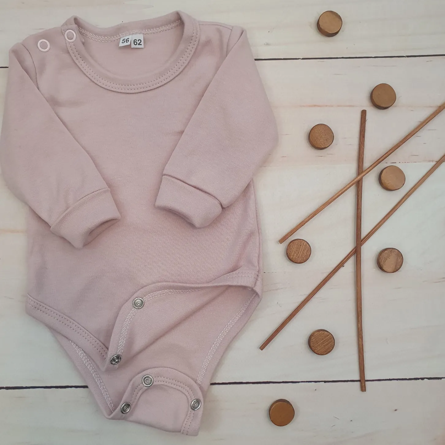 Body rosnące wraz z dzieckiem, długi rękaw 56-86 dusty pink