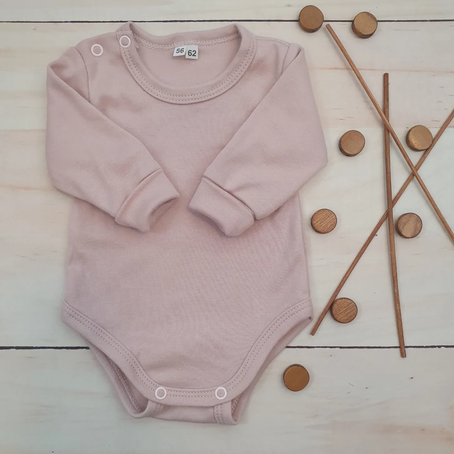 Body rosnące wraz z dzieckiem, długi rękaw 56-86 dusty pink