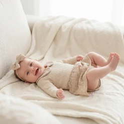 Body sukienka bodosukienka długi rękaw prążkowana +opaska ażurowa 56-86 piaskowy beż