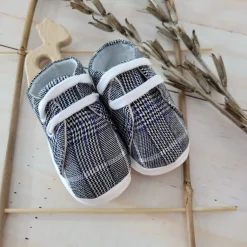 Buciki niemowlęce wiązane chrzest wkładka 9-12cm kratka