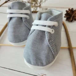 Buciki niemowlęce wiązane chrzest wkładka 9-12cm szare