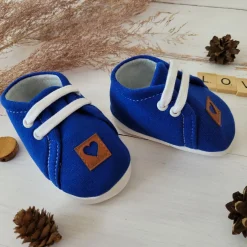 Buciki niemowlęce wiązane dresowe wkładka 9-12cm szafirowe