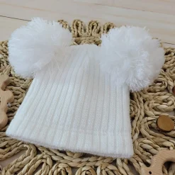Ciepła Czapka zimowa z pomponami różne rozmiary od 0 do 5lat biała