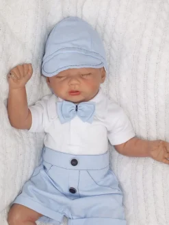 Czapka kaszkiet na lato elegancka z tkaniny niebieska ostatnie sztuki 56, 74, 80