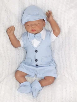 Czapka kaszkiet na lato elegancka z tkaniny niebieska ostatnie sztuki 56, 74, 80
