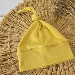 Czapka niemowlęca noworodkowa bawełniana 62 musztarda
