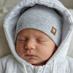 Czapka niemowlęca podwójna z uszkami elastyczna 56-98 szara