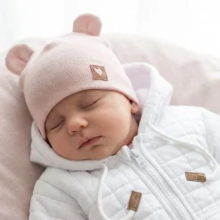 Czapka niemowlęca podwójna z uszkami elastyczna 56-98 brudny róż
