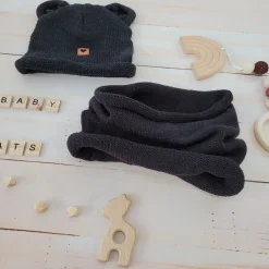 Czapka niemowlęca włóczkowa z uszkami + tuba czarna