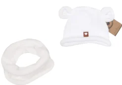 Czapka niemowlęca włóczkowa z uszkami + tuba biała