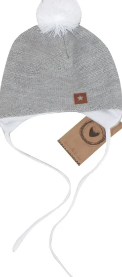 Czapka niemowlęca wiązana włóczkowa z pomponem 56(38)-86(48) szara
