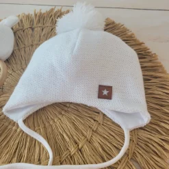 Czapka niemowlęca wiązana włóczkowa z pomponem 56(38)-86(48) biała