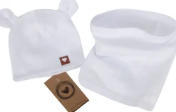 Czapka podwójna niemowlęca z uszkami+komin rozmiar 56-98 biała