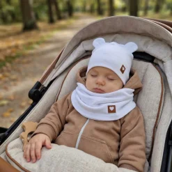 Czapka podwójna niemowlęca z uszkami+komin rozmiar 56-98 biała