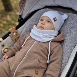 Czapka podwójna niemowlęca z uszkami+komin rozmiar 56-98 biała