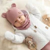 Czapka podwójna niemowlęca z uszkami+komin rozmiar 56-98 wrzosowa